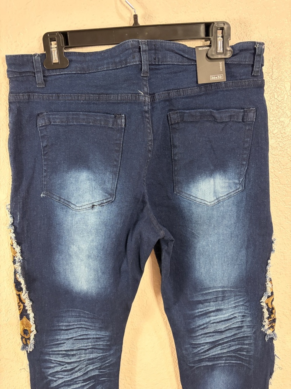 Reason Embroidered Side-Panel Skinny Jeans - Navy & Gold,Size 36x32 - Picture 10 of 17